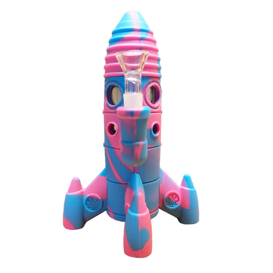 Bong - Rocket in silicone rosa con luci LED luminose 20 cm