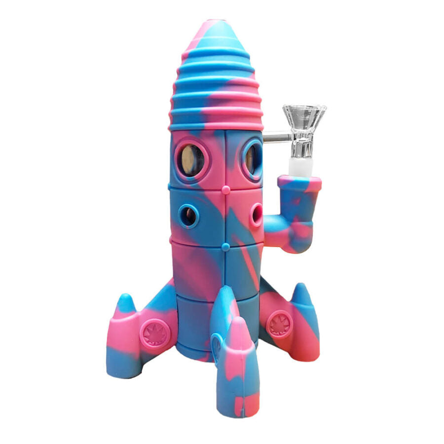 Bong - Rocket in silicone rosa con luci LED luminose 20 cm